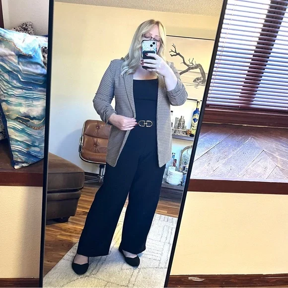 Coldwater Creek wide leg Black Trousers pants sz L petite pull on knit stretch - Picture 2 of 9